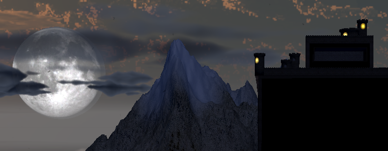 The moonlit top of Dracula's Castle.